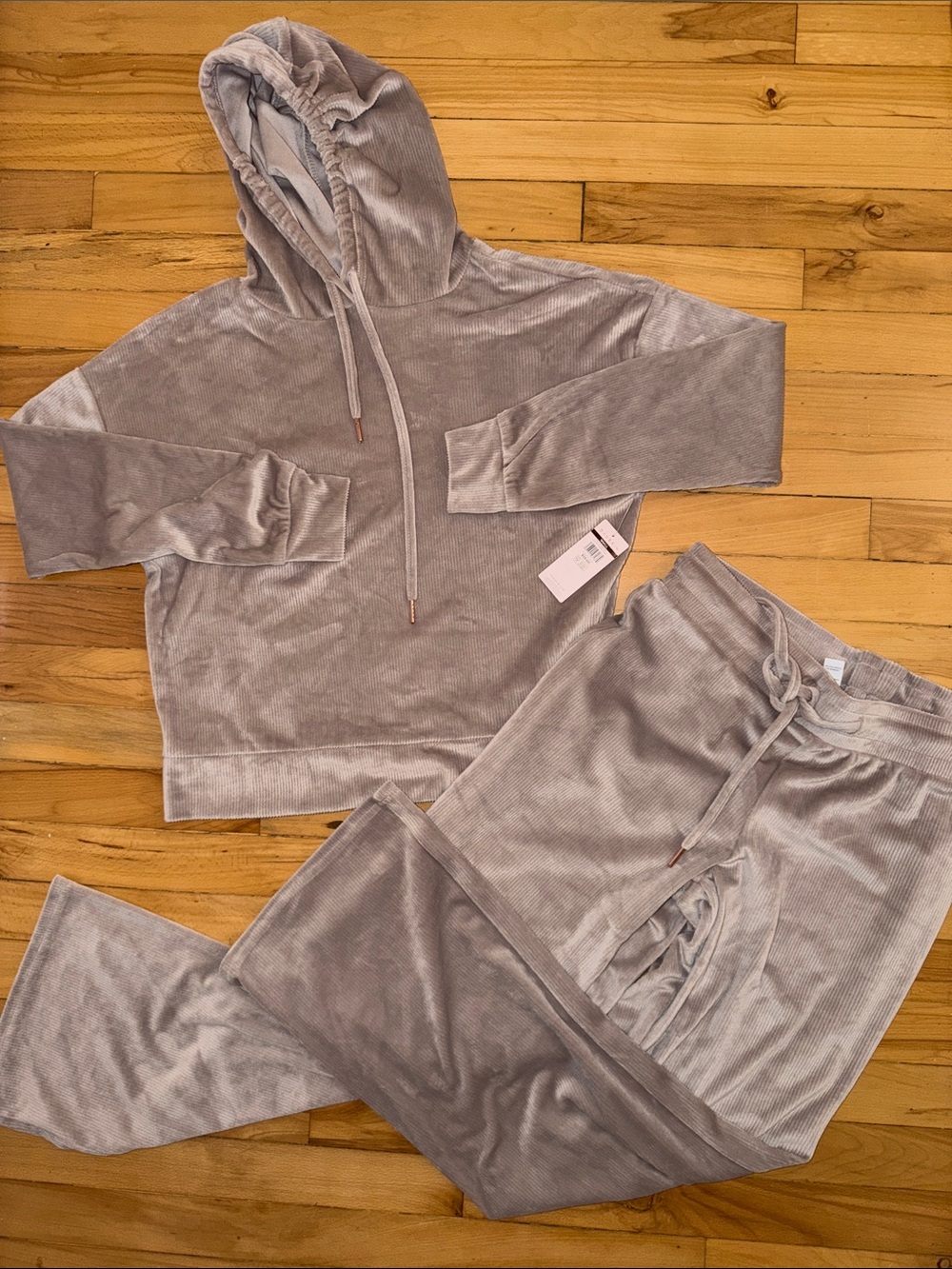 Danskin Velvet Hoodie and Jogger Pajama Set - Light Taupe